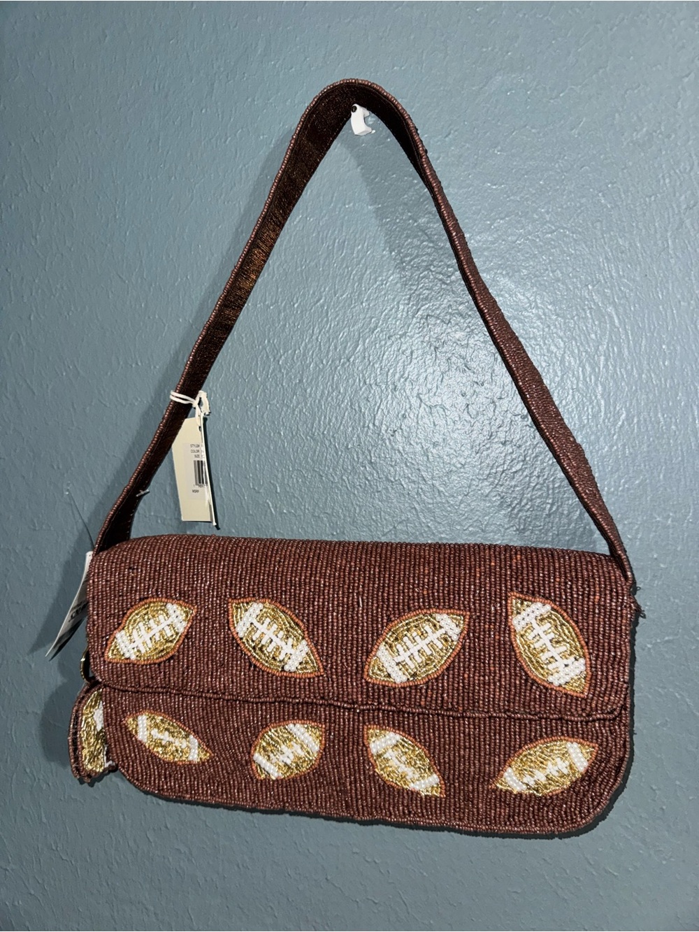 Football  Beaded Shoulder Bag with Gold Accents
